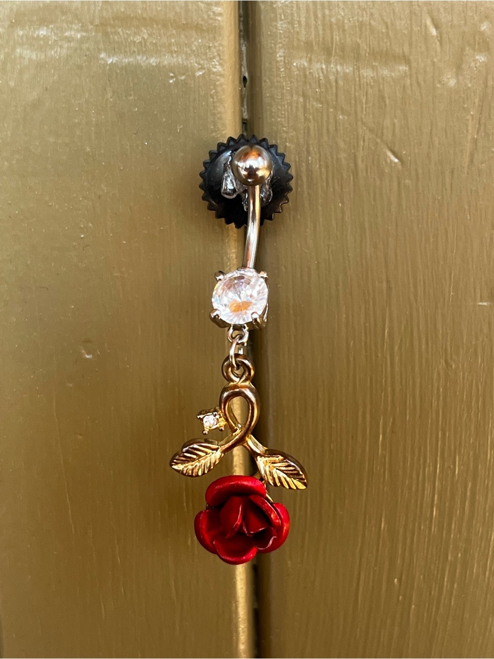 14 gauge Red Rose Charm Belly Button Ring